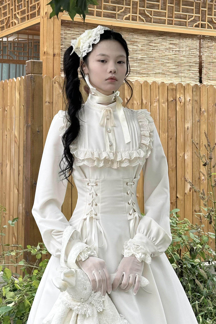Gothic Apricot Stand Collar Long Sleeve Ruffled Lace-Up Lolita Dress
