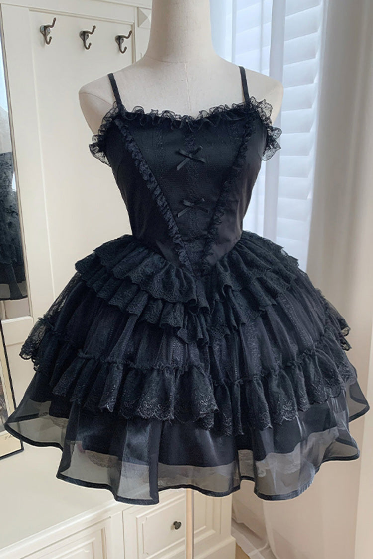 Black Gothic Drawstring JSK with Ruffle Details