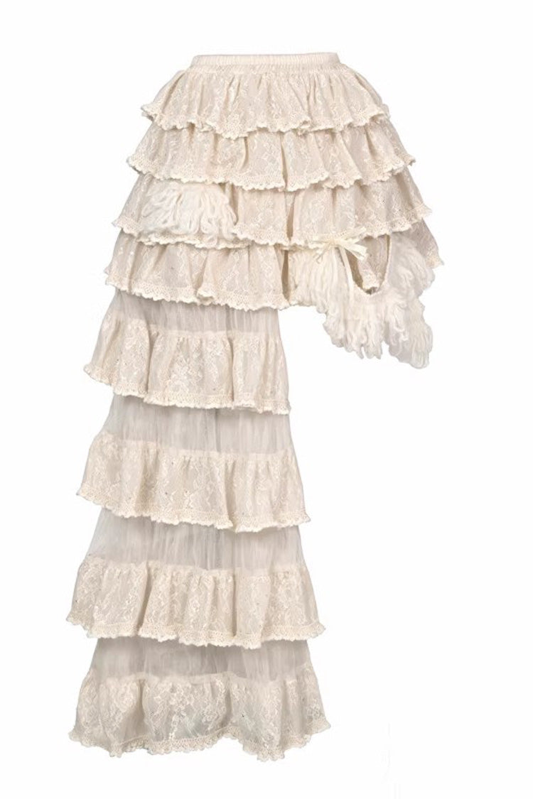 Light Brown Slavic Noble Lady Sleeveless Multi-Tiered Sparkling Diamonds Ruffled Bow Lace-Up Irregular Gothic Elegant Lolita Skirt Corset Set