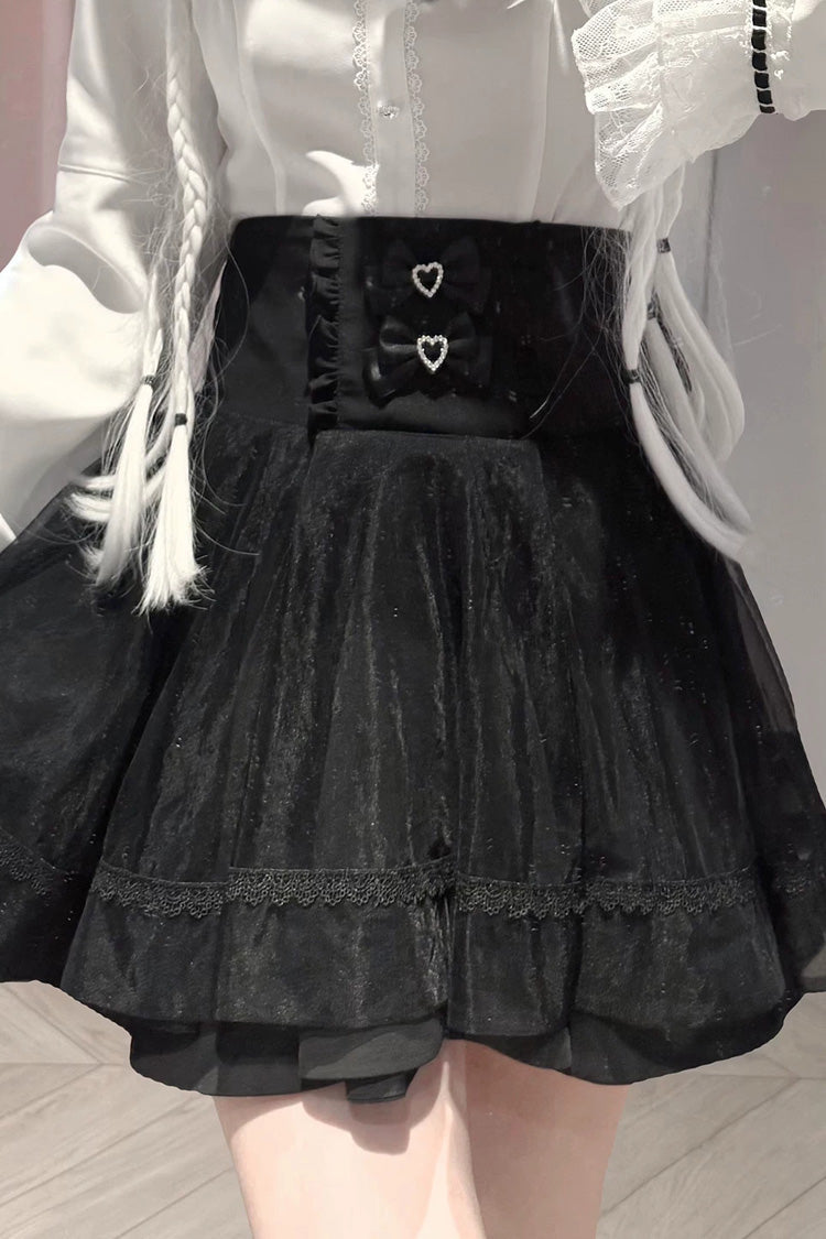 Moonlit Butterfly Lapel Collar Trumpet Sleeve Ruffled Lace Japanese Skirt Set