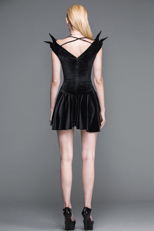 Sable Off-Shoulder Dress with Wings and Velvet Texture