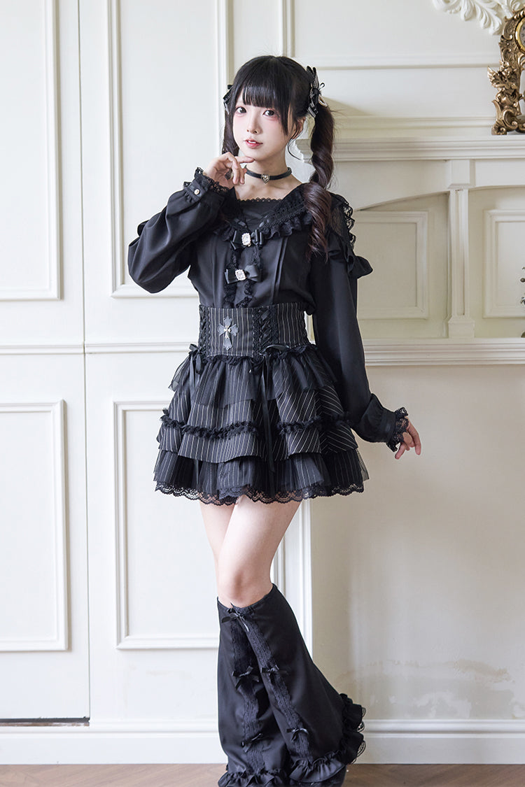 Navy Collar Bowknot Lace Long Sleeve Jirai Blouse in Three Colors