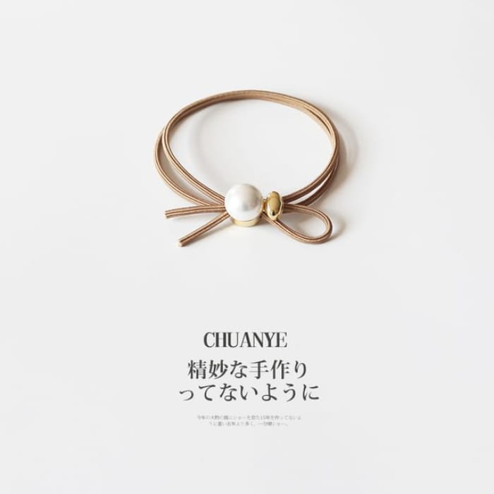 Faux Pearl Layered Hair Tie - Type 03 - Khaki / One Size