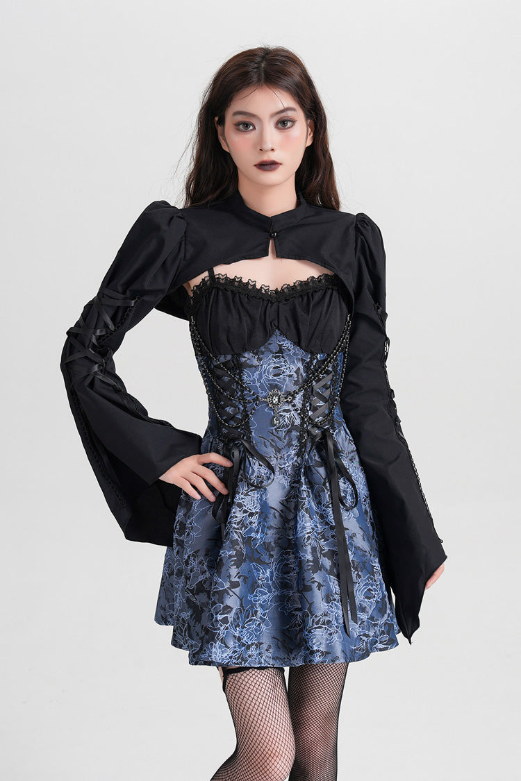 Azure Gothic Vintage JSK with Jacquard Print and Lace-Up