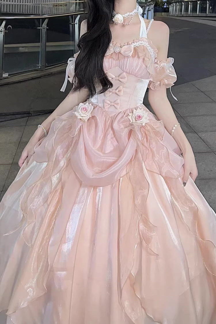 Cream Cindy Rose Halterneck Sleeveless Frilled Bow Elegant Sweet Lolita JSK Dress
