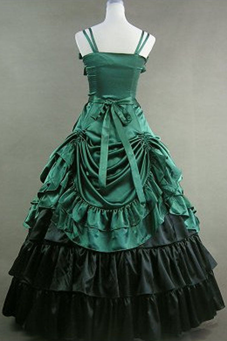 Green Cotton Gothic Lolita Strap Dress Sleeveless Bowknot Multi-Layer - Altfashion Shop