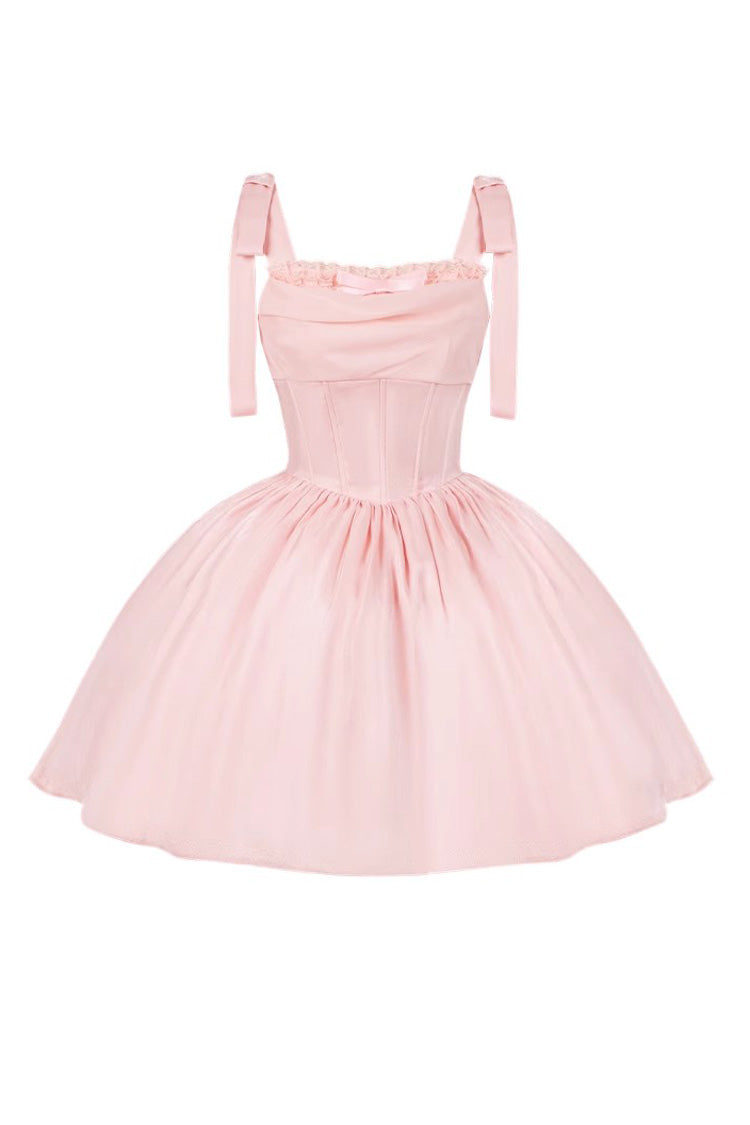 Pink Sleeveless Bowknot Fishbone Ruffle Sweet JSK Dress
