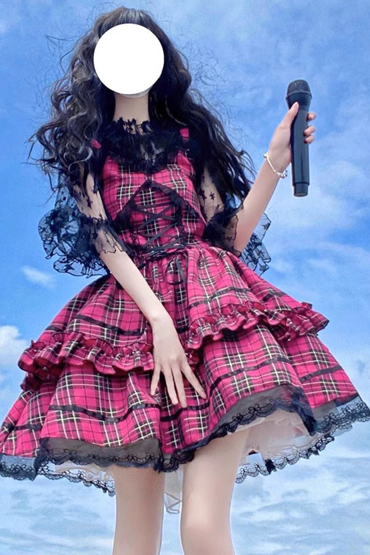 Red Sleeveless Layered Ruffle Bow Gothic Jsk Dress