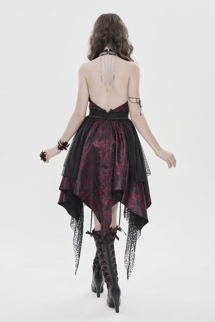 Off Shoulder Sleeveless Multi-Layered Printed Lace Irregular Tassels Gothic Dress