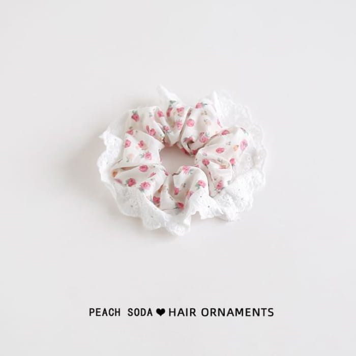 Floral Print Panel Scrunchie - Yellow - Off-White / One Size