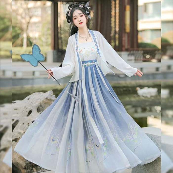 Flower Embroidered Hanfu Costume Set - of 4 - Camisole Top