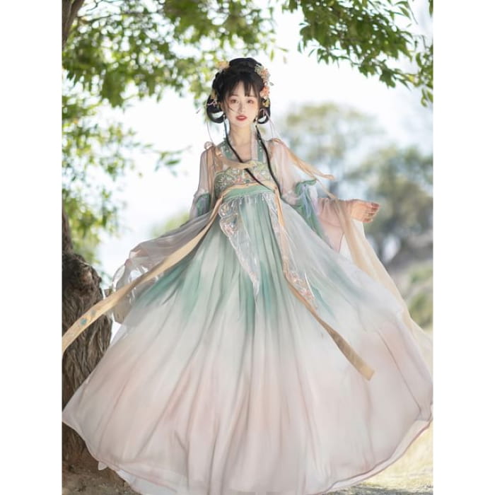 Flower Embroidered Traditional Chinese Costume Set - Of 5