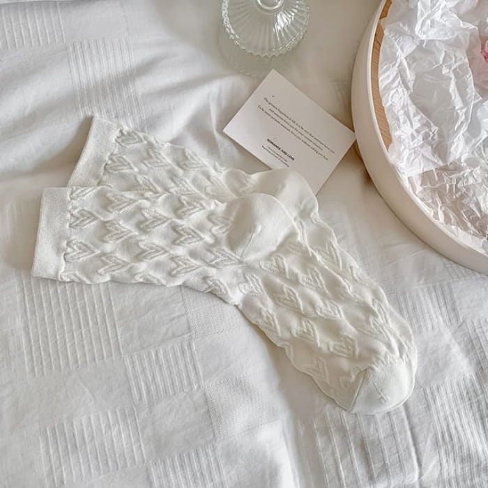 Heart Patterned Socks - White / One Size