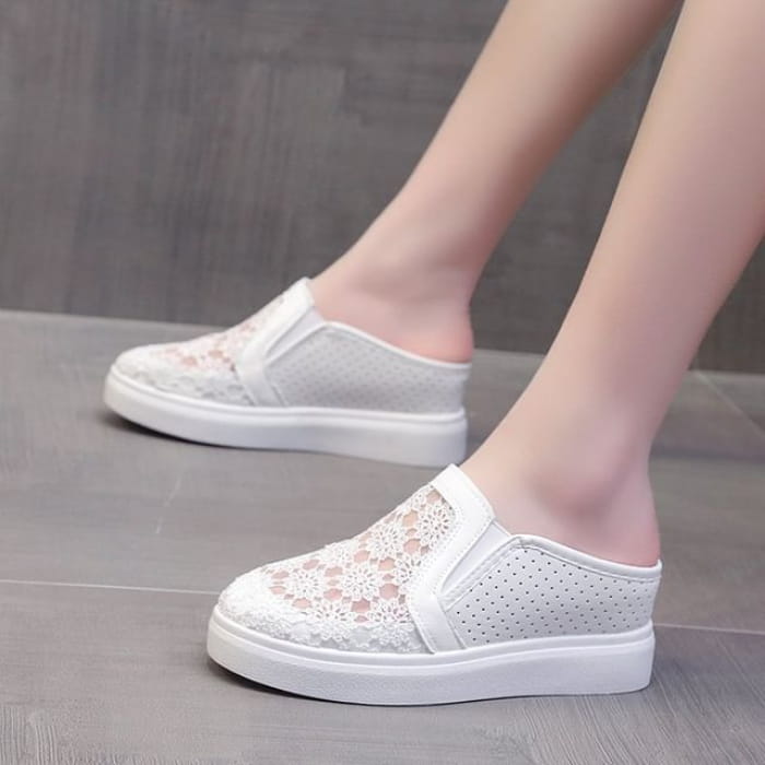 Hidden Wedge Lace Slip-Ons - White / 35