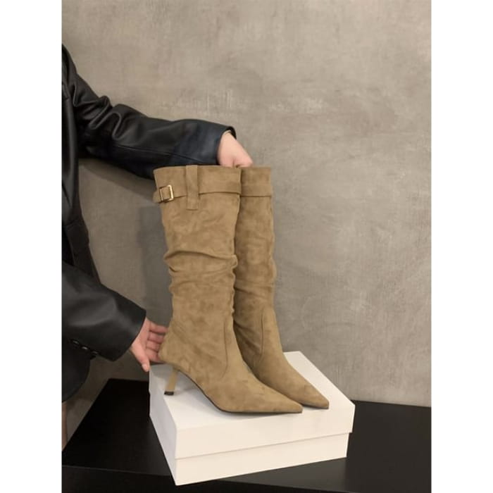 High Heel Plain Mid-Calf Boots - XD1083-2 - Khaki / 35