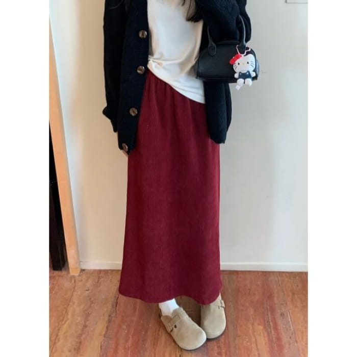 High Waist Plain Maxi A-Line Skirt - Vintage Red / One Size