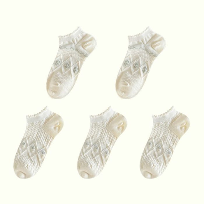 Jacquard Low Cut Socks Set - Of 5 Pairs - Type H - 2 C & 3