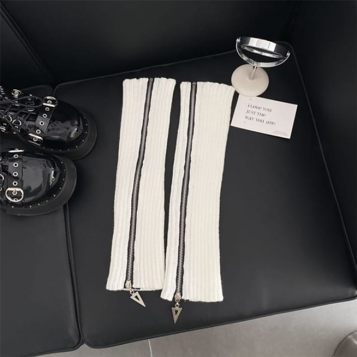 Knit Zip Leg Warmers - White / One Size - Socks