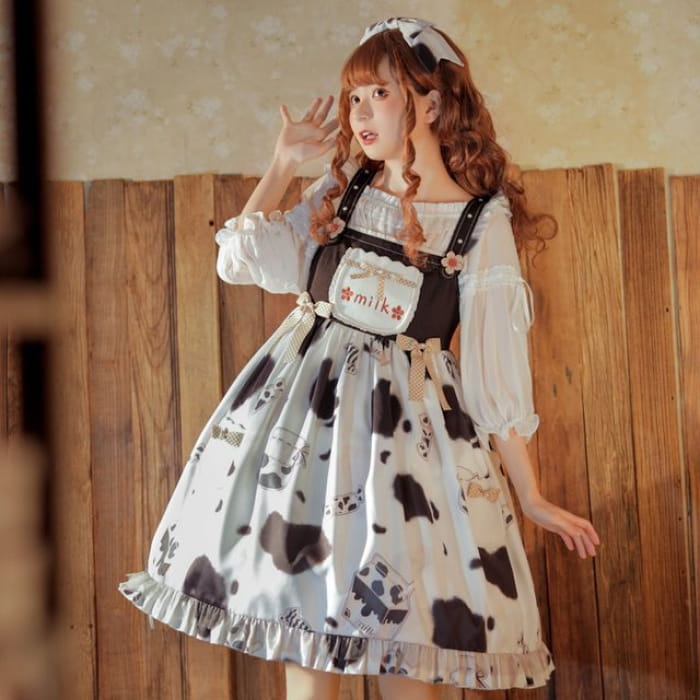 Lolita Cow Print Overall Dress Cospicky Lolita Cow Print Overall Dress Cospicky
