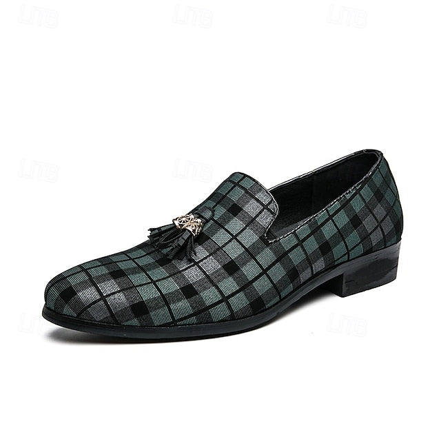 Decoration with Tassel Men's – Plaid Loafers Elegant