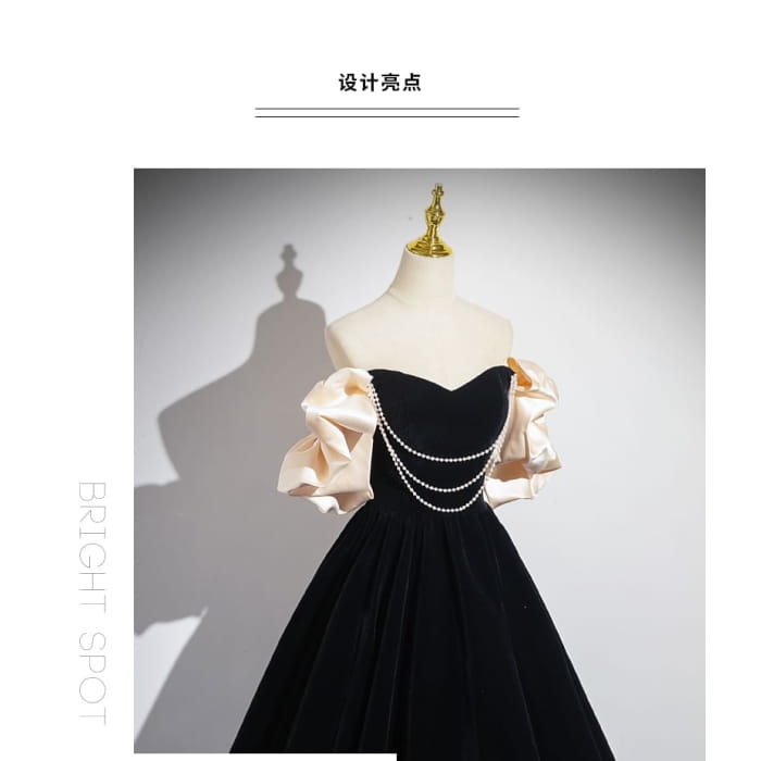 Off-Shoulder Two Tone Beaded A-Line Ball Gown - Dresses