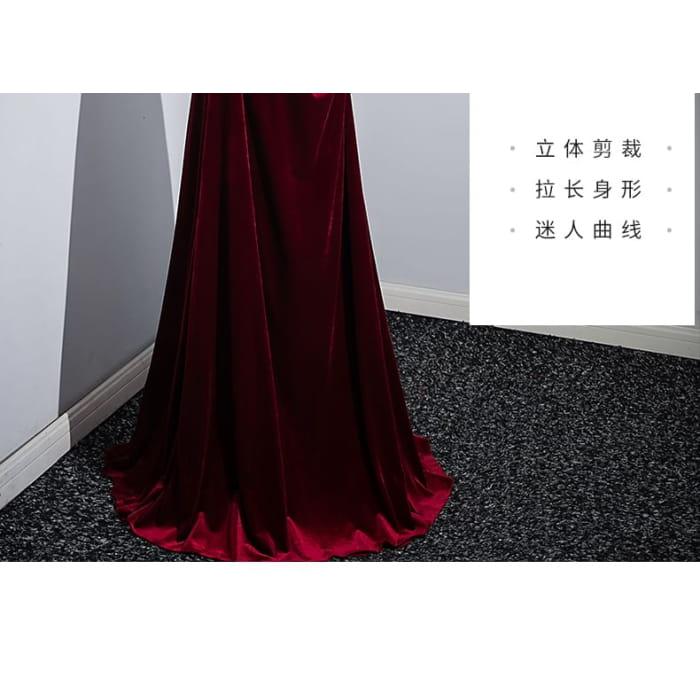 Off Shoulder Velvet A-Line Evening Gown - Dresses