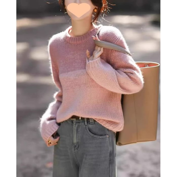 Oversized Colorblock Sweater - Pink / One Size