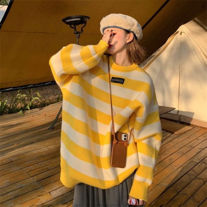 Oversized Striped Sweater in 5 Colors - Yellow / One Size