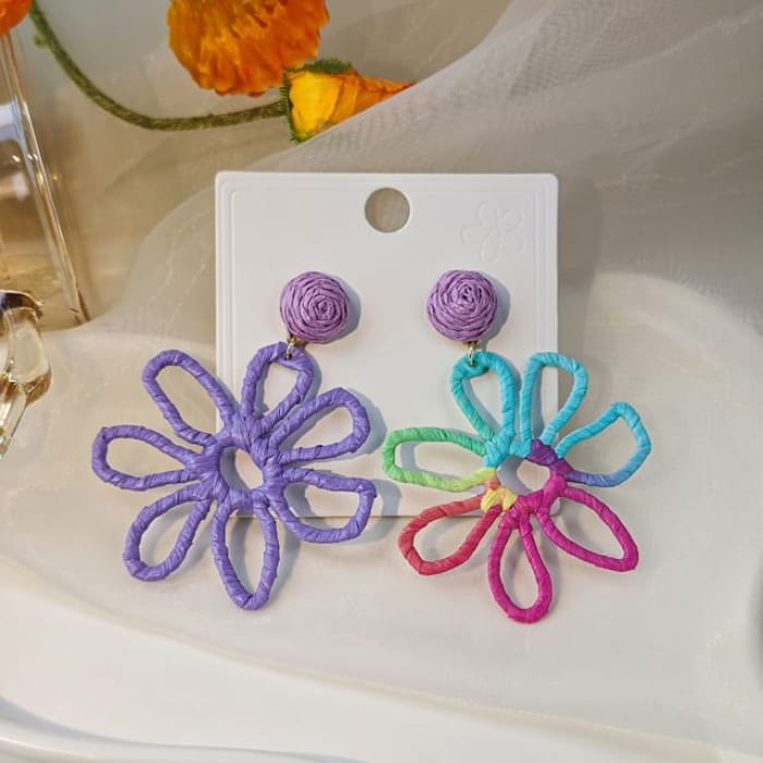 Perforated Floral Drop Earring - 1 Pair - E6084-9 - Purple