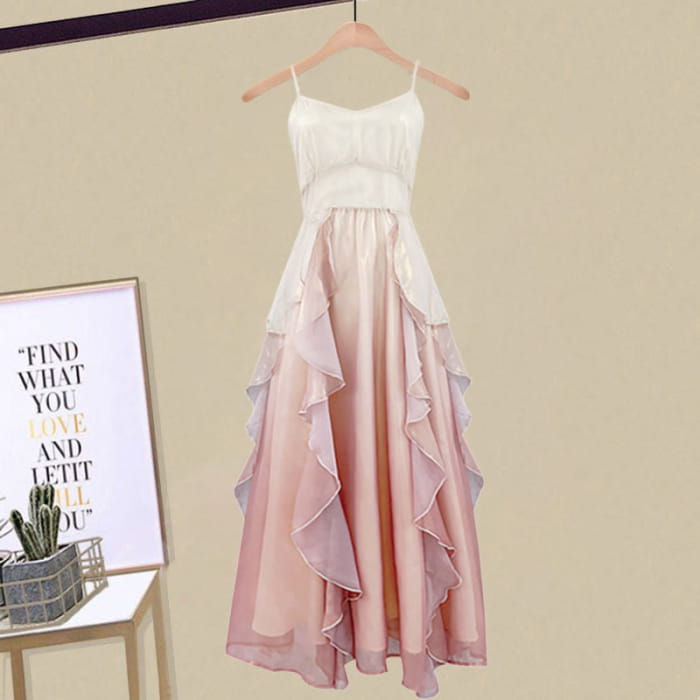 Pink Floral Off Shoulder Shirt Slip Dress - M