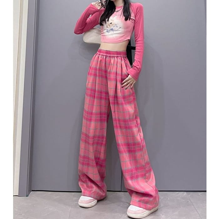 Plaid High Waist Wide Leg Pants