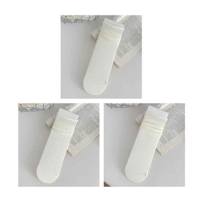 Plain Shirred Socks / Set - 15 - of 3 Pairs - White