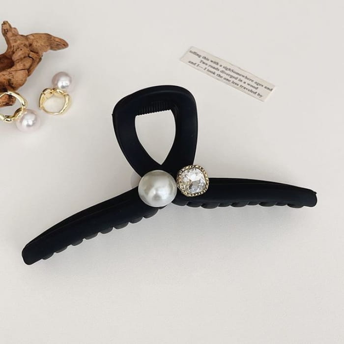 Rhinestone Faux Pearl Hair Claw - 04 - Black / One Size