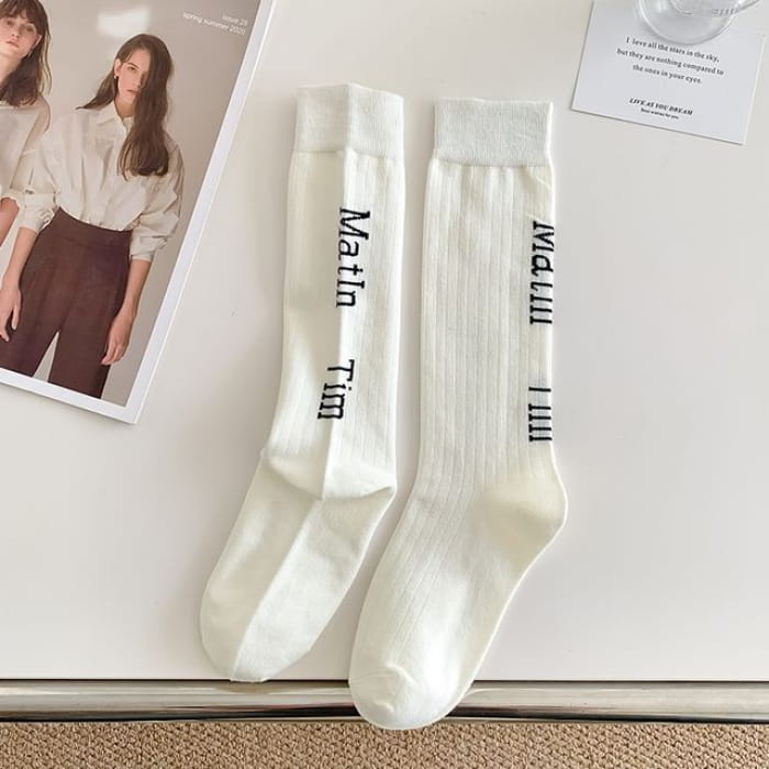 Set Of 2 Pairs: Lettering Socks - Pairs - White / One Size