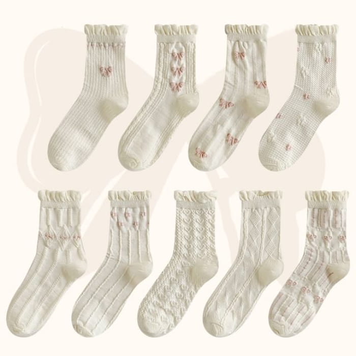 Set of 3 Pairs: Plain Ruffle Trim Socks - Type 06 - Pairs