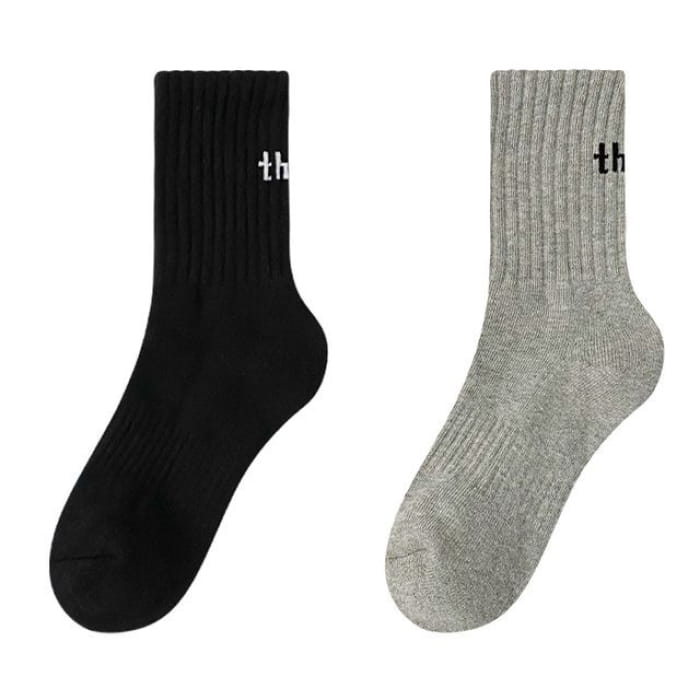 Set of 4 Pairs: Lettering Ribbed Socks - Type D - 2 Pairs