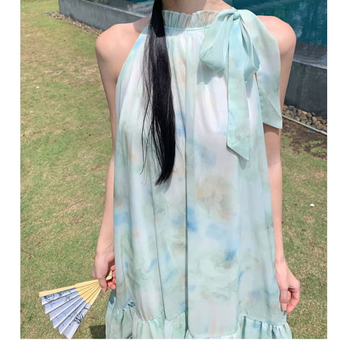 Sleeveless Mock Neck Floral Midi