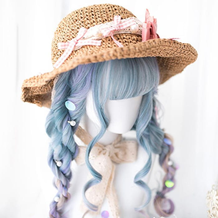 Sweet Gradient Color Long Curly Wig - Blue & Purple