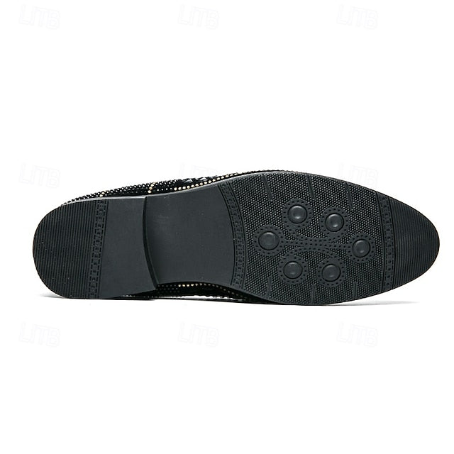 Loafers Shoes Spiral Men's - Studded with Black Prom Velvet
