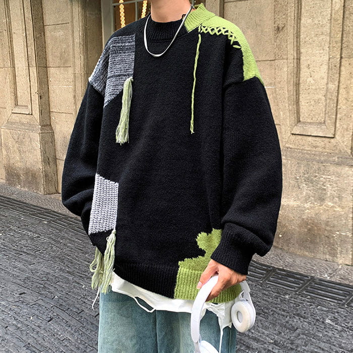 Vintage Black with Green Sweater - Free Size / Black/green