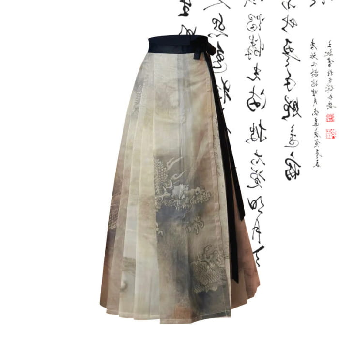 Vintage Butterfly Print T-Shirt Painting Pleated Skirt - M