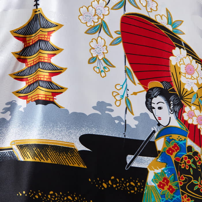 Vintage Chinese Print Robe Long Cardigan Outerwear - Black