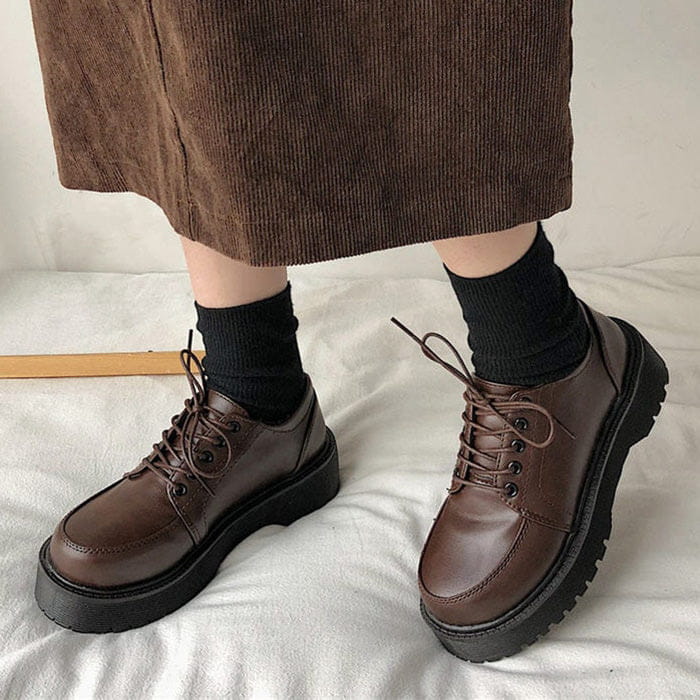 Vintage Leather Platform Boots - Shoes