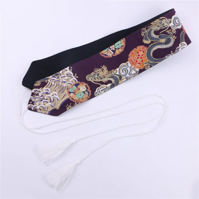 Vintage Print Tassel Lace Up Hanfu Waistband - Color P / 8