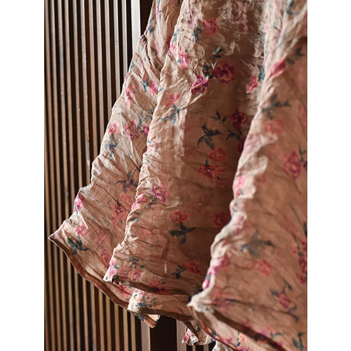 Women Summer Vintage Floral Ramie Thin Shirt BN1005 - Tops