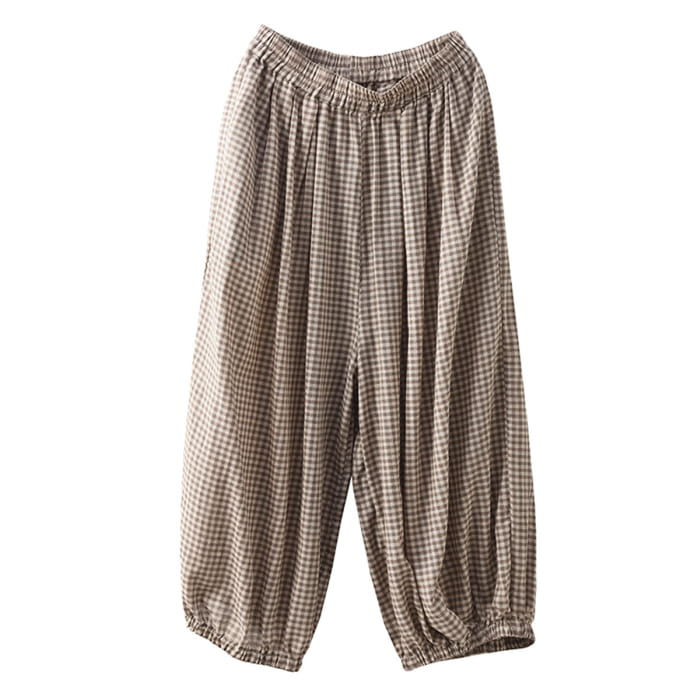Women Summer Vintage Plaid Cotton Harem Pants BN1021