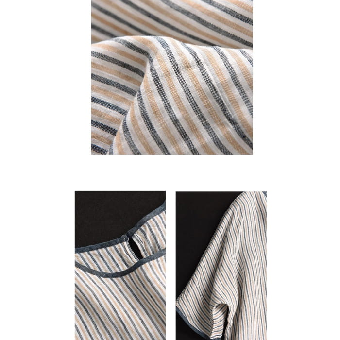 Women Summer Vintage Stripe Spliced Linen Shirt BN1040