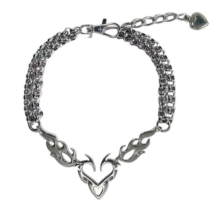 Y2K Heart Chain Necklace - Standart / Silver