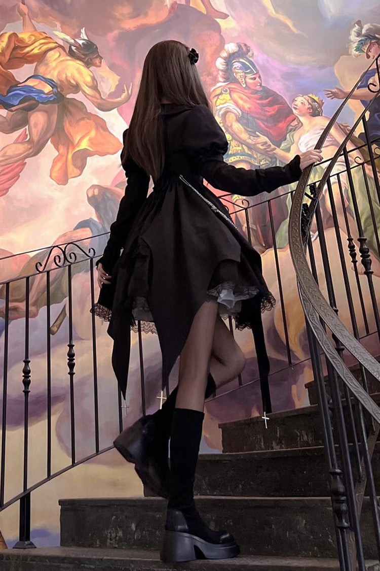 Black Dream Long-Sleeve High-Waist Ruffle Cardigan Gothic Lolita Dress