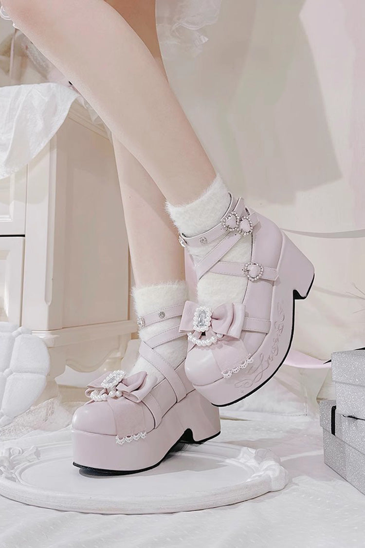 Declaration Of First Love Embroidery Bowknot Sweet Jirai Kei Platforms - 4 Colors
